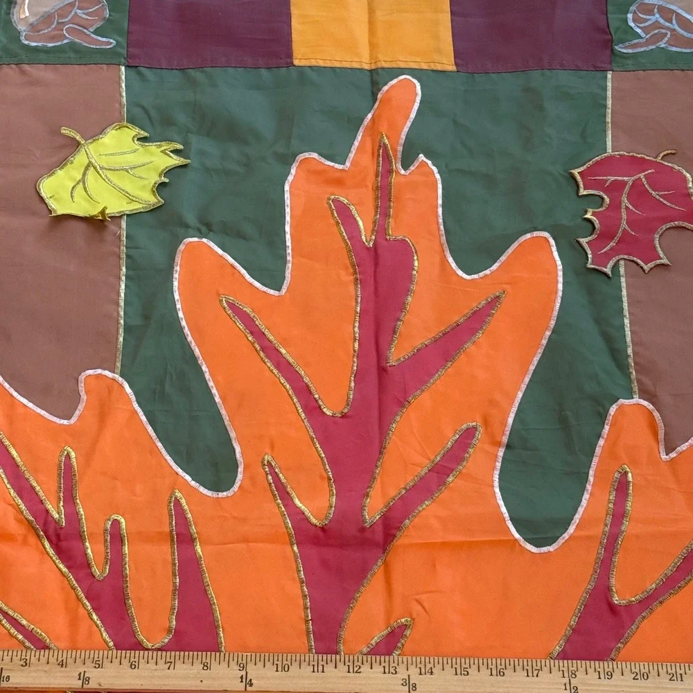Vintage Fall Leaf Applique Garden Flag Autumn Harvest Decor Embroidered Banner